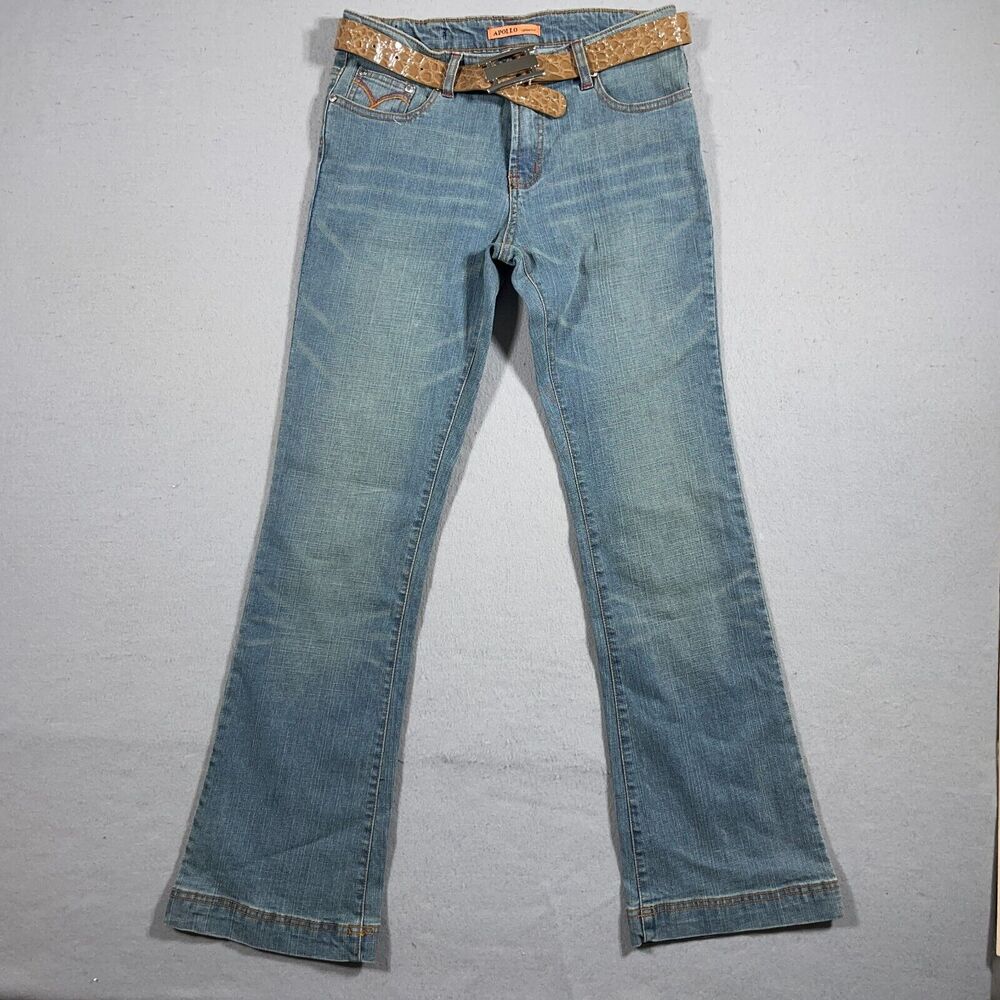 Vintage Apollo Jeans Women Size 6 Acid Wash Bootcut Y2K 30x31 Snake Skin Belt‎
